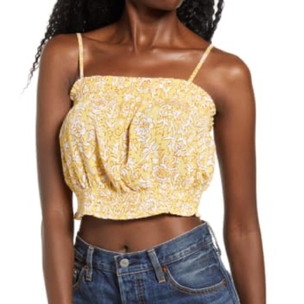 Billabong Straight Seas Floral Crop Top Vintage Yellow Size Large NWT